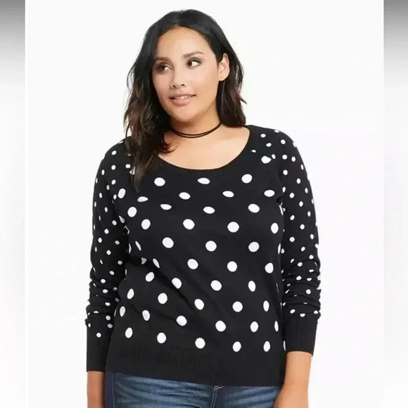 Torrid Polka Dot black-&-white boat neck Sweater quirky preppy, plus size - Picture 1 of 12